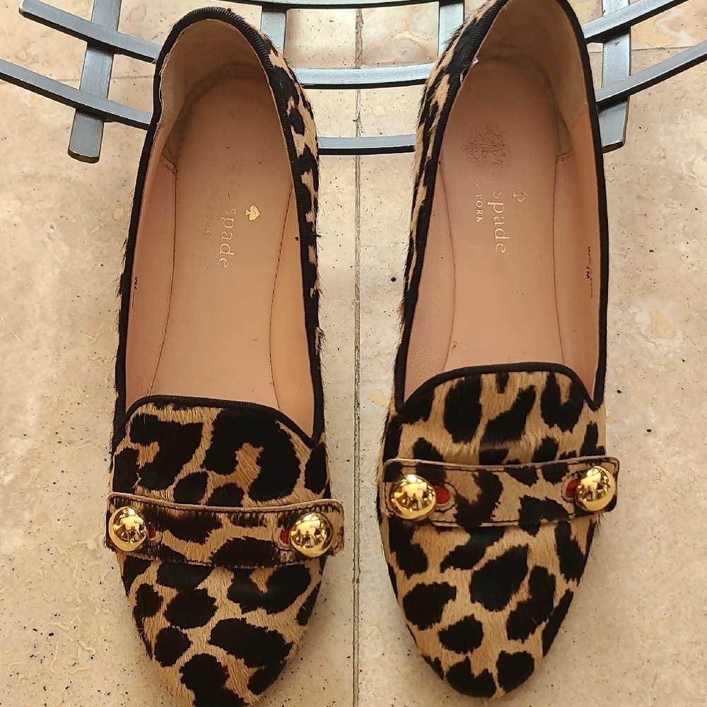 Kate Spade Animal Print Loafers with Gold Accents - Picture 9 of 10